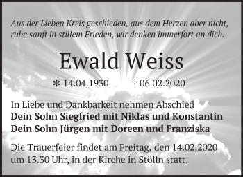 Traueranzeige von Ewald Weiss von Märkische Oderzeitung