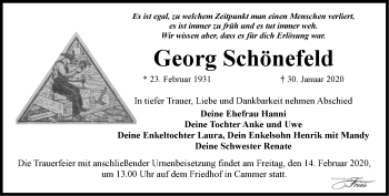 Traueranzeige von Georg Schönefeld von Märkische Oderzeitung