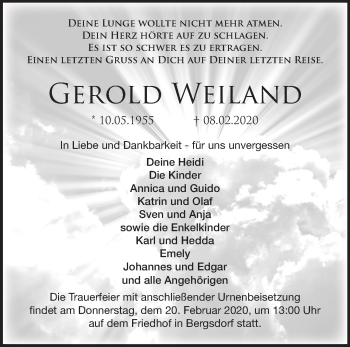 Traueranzeige von Gerold Weiland von Märkische Oderzeitung