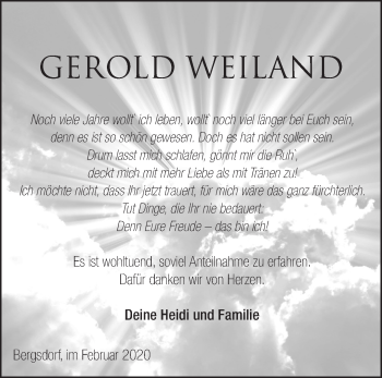 Traueranzeige von Gerold Weiland von Märkische Oderzeitung