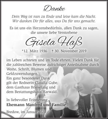 Traueranzeige von Gisela Haß von Märkische Oderzeitung