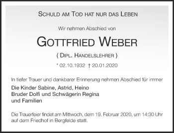 Traueranzeige von Gottfried Weber von Märkische Oderzeitung