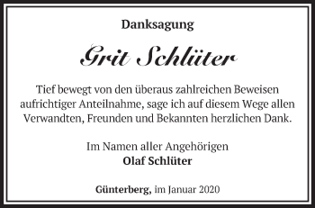 Traueranzeige von Grit Schlüter von Märkische Oderzeitung