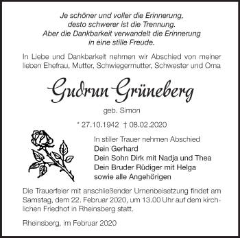 Traueranzeige von Gudrun Grüneberg von Märkische Oderzeitung