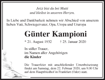 Traueranzeige von Günter Kampioni von Märkische Oderzeitung