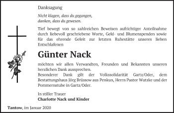 Traueranzeige von Günter Nack von Märkische Oderzeitung