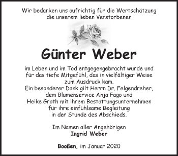 Traueranzeige von Günter Weber von Märkische Oderzeitung