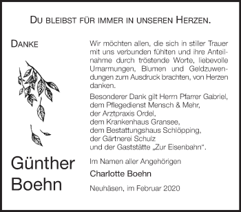 Traueranzeige von Günther Boehn von Märkische Oderzeitung