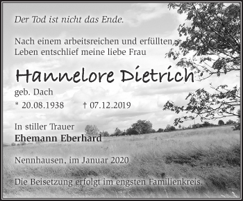 Traueranzeige von Hannelore Dietrich von Märkische Oderzeitung