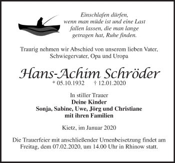 Traueranzeige von Hans-Achim Schröder von Märkische Oderzeitung