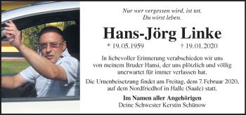 Traueranzeige von Hans-Jörg Linke von Märkische Oderzeitung