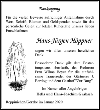 Traueranzeige von Hans-Jürgen Höppner von Märkische Oderzeitung