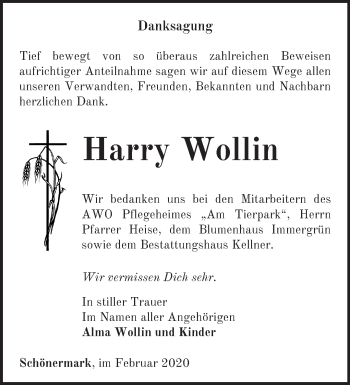 Traueranzeige von Harry Wollin von Märkische Oderzeitung