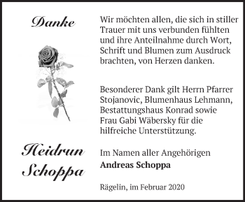 Traueranzeige von Heidrun Schoppa von Märkische Oderzeitung