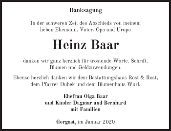 Traueranzeige von Heinz Baar von Märkische Oderzeitung