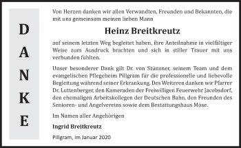 Traueranzeige von Heinz Breitkreutz von Märkische Oderzeitung