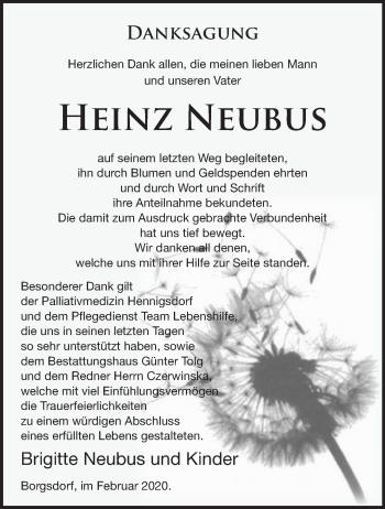 Traueranzeige von Heinz Nebus von Märkische Oderzeitung