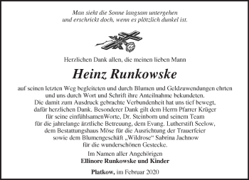 Traueranzeige von Heinz Runkowske von Märkische Oderzeitung