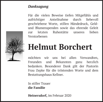 Traueranzeige von Helmut Borchert von Märkische Oderzeitung