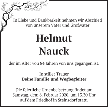 Traueranzeige von Helmut Nauck von Märkische Oderzeitung