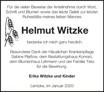 Traueranzeige von Helmut Witzke von Märkische Oderzeitung