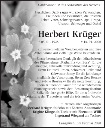 Traueranzeige von Herbert Krüger von Märkische Oderzeitung