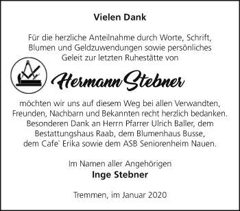 Traueranzeige von Hermann Stebner von Märkische Oderzeitung