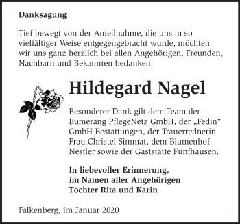 Traueranzeige von Hildegard Nagel von Märkische Oderzeitung