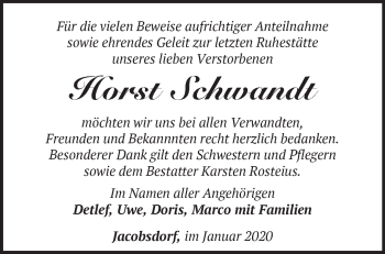 Traueranzeige von Horst Schwandt von Märkische Oderzeitung