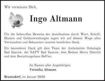 Traueranzeige von Ingo Altmann von Märkische Oderzeitung