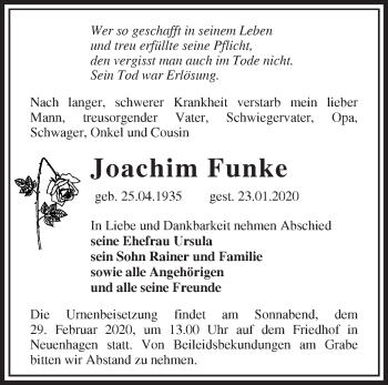 Traueranzeige von Joachim Funke von Märkische Oderzeitung