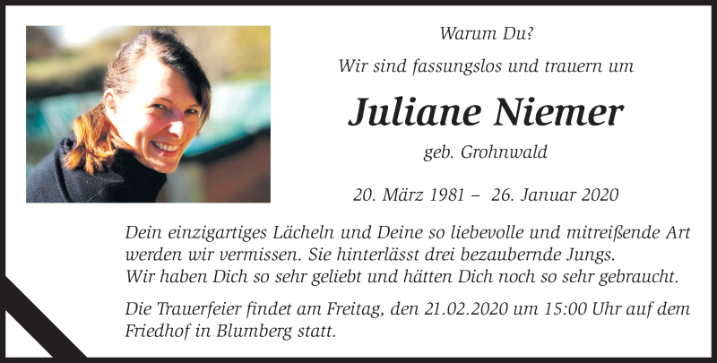 Traueranzeige für Juliane Niemer vom 15.02.2020 aus Märkische Oderzeitung