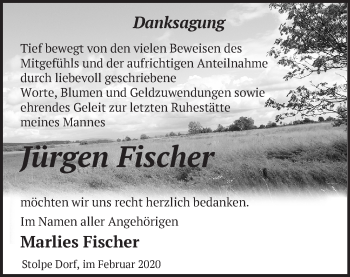 Traueranzeige von Jürgen Fischer von Märkische Oderzeitung