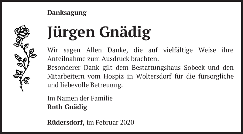  Traueranzeige für Jürgen Gnädig vom 23.02.2020 aus Märkische Oderzeitung