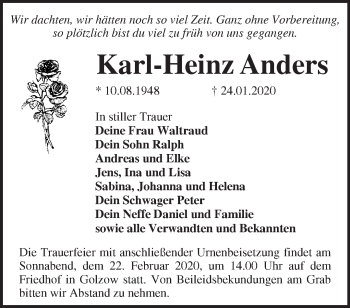 Traueranzeige von Karl-Heinz Anders von Märkische Oderzeitung