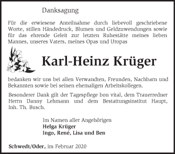 Traueranzeige von Karl-Heinz Krüger von Märkische Oderzeitung