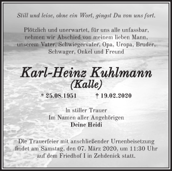 Traueranzeige von Karl-Heinz Kuhlmann von Märkische Oderzeitung