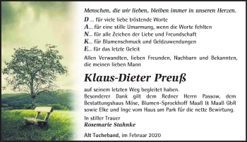 Traueranzeige von Klaus-Dieter Preuß von Märkische Oderzeitung