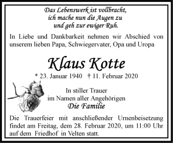 Traueranzeige von Klaus Kottke von Märkische Oderzeitung