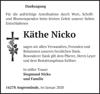 Traueranzeige von Käthe Nicko von Märkische Oderzeitung