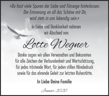 Traueranzeige von Lotte Wegner von Märkische Oderzeitung