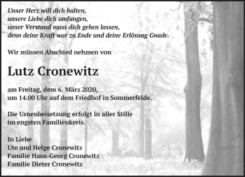 Traueranzeige von Lutz Cronewitz von Märkische Oderzeitung