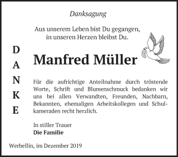 Traueranzeige von Manfred Müller von Märkische Oderzeitung