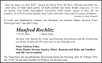 Traueranzeige von Manfred Rochlitz von Märkische Oderzeitung