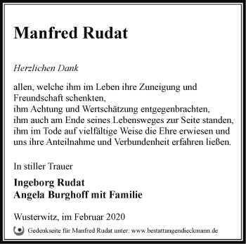 Traueranzeige von Manfred Rudat von Märkische Oderzeitung