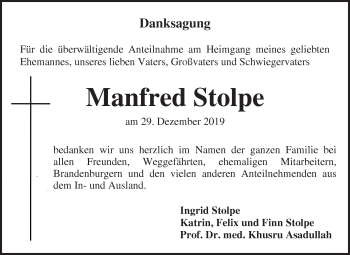 Traueranzeige von Manfred Stolpe von Märkische Oderzeitung