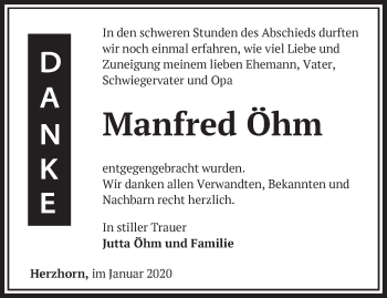 Traueranzeige von Manfred Öhm von Märkische Oderzeitung