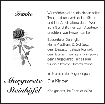 Traueranzeige von Margarete Steinhöfel von Märkische Oderzeitung