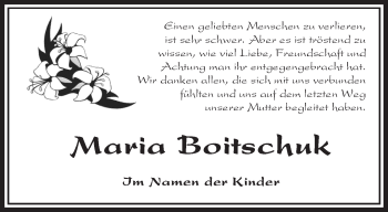 Traueranzeige von Maria Boitschuk von Märkische Oderzeitung