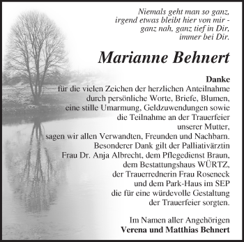 Traueranzeige von Marianne Behnert von Märkische Oderzeitung